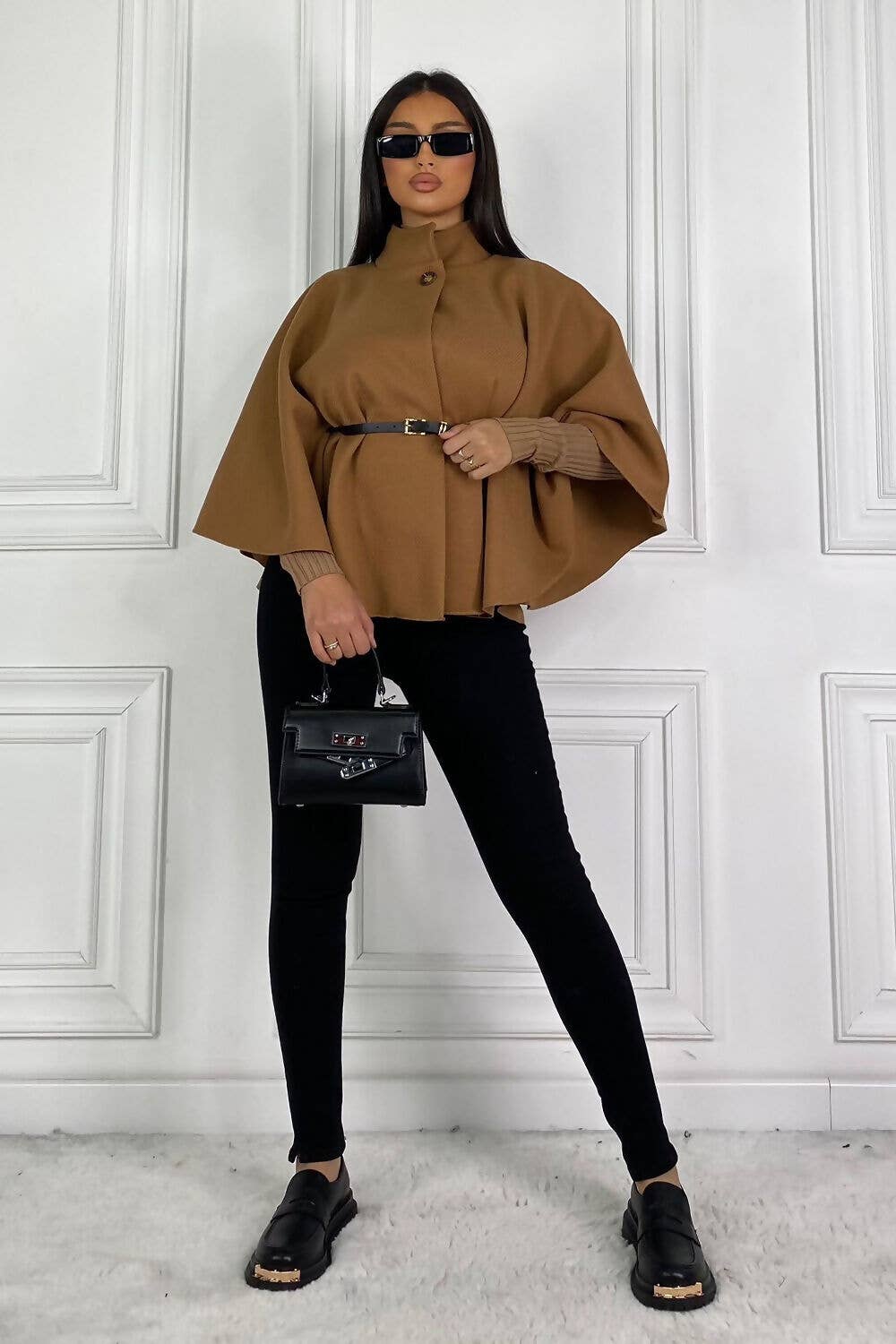 Camel Belted Cape Coat