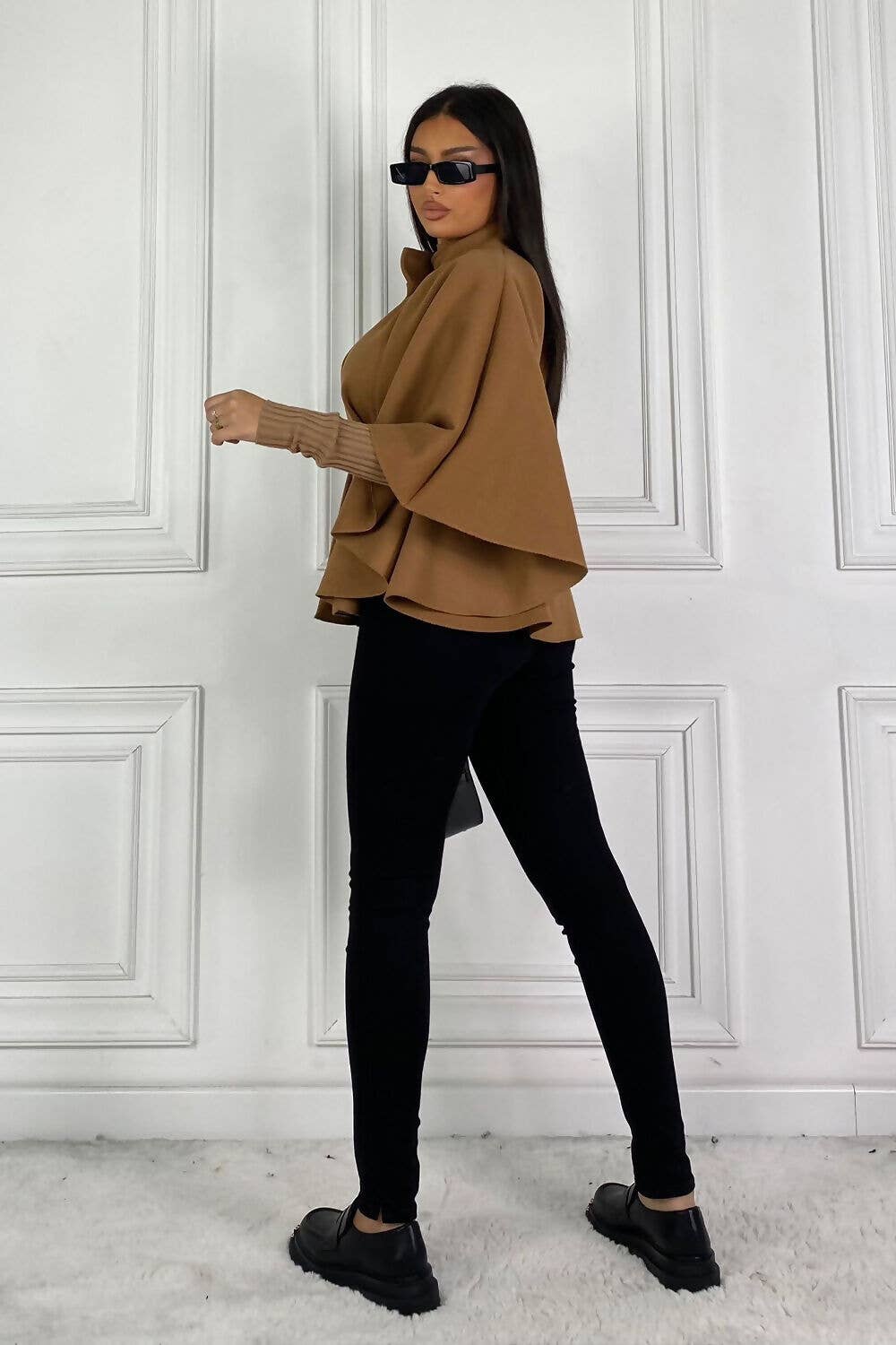 Camel Belted Cape Coat