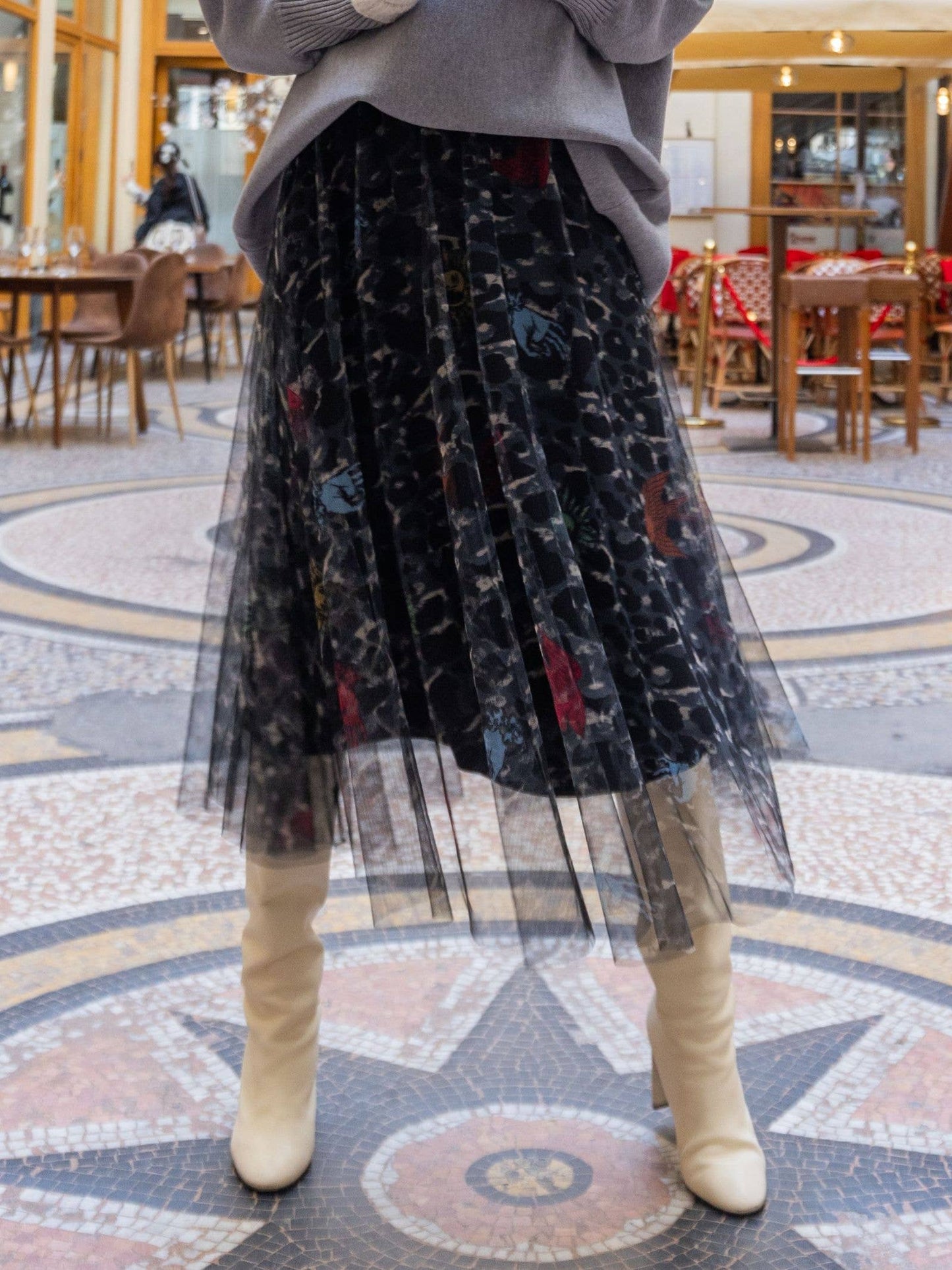 Printed Tulle Skirt Grey