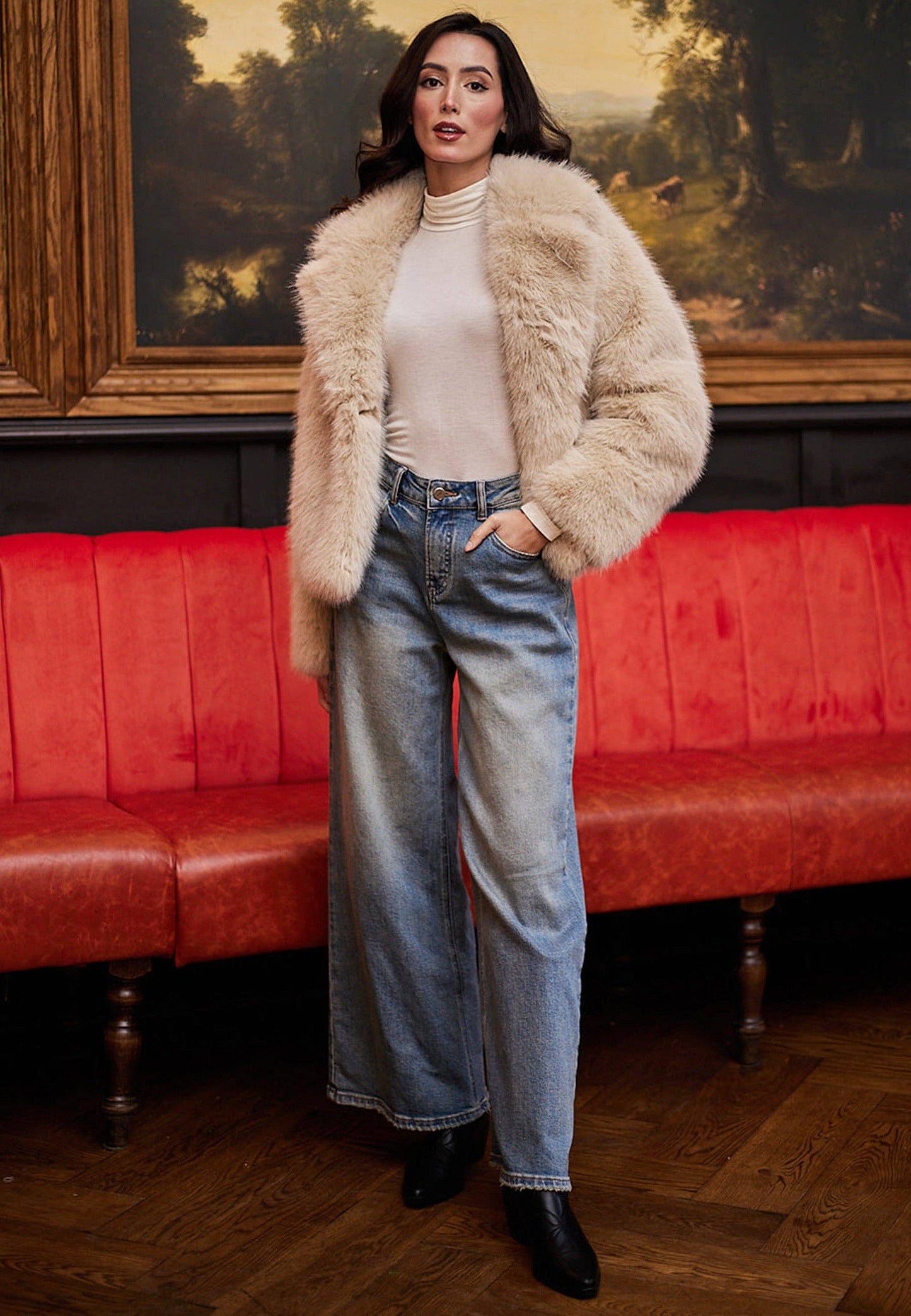 Faux Fur Short Coat in Cream