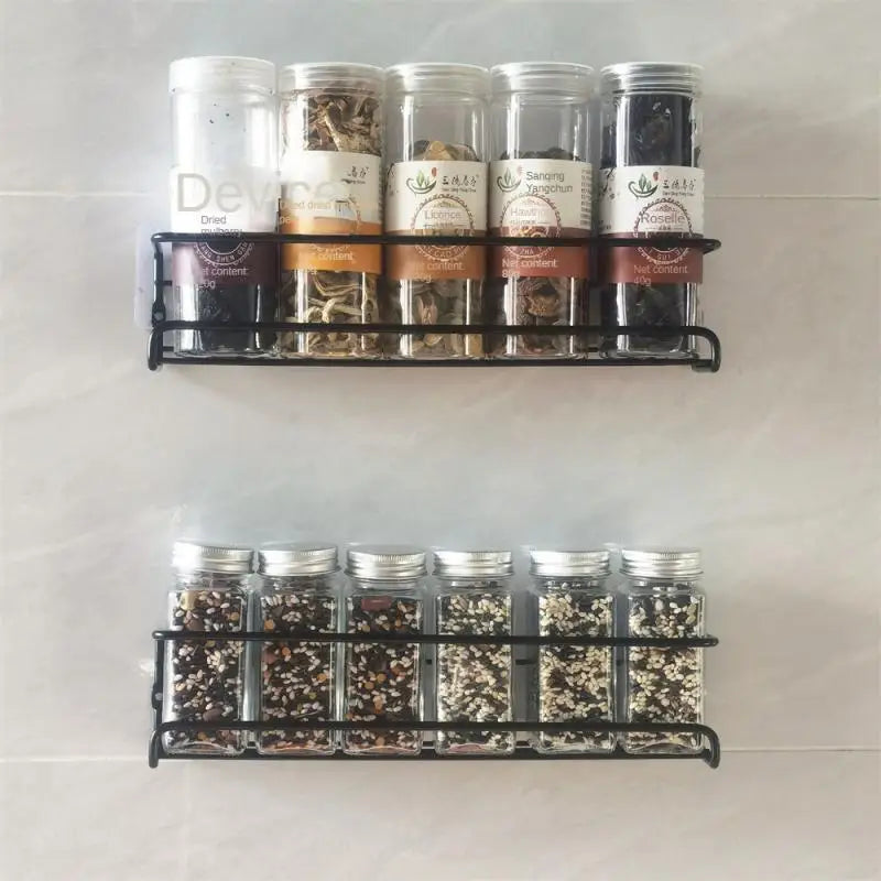 Kitchen Rack Organizer Spices Rack Multipurpose Punch-free Kitchen Accessories Set Metal Storage Rack Wall-mounted Drain Rack