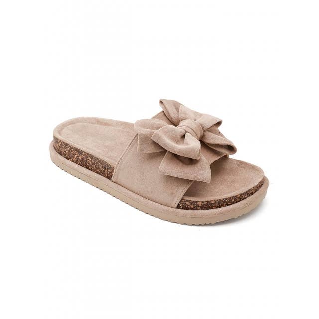 No Doubt Shoes - Women's Faux Suede Bow Platform Slide Sandals