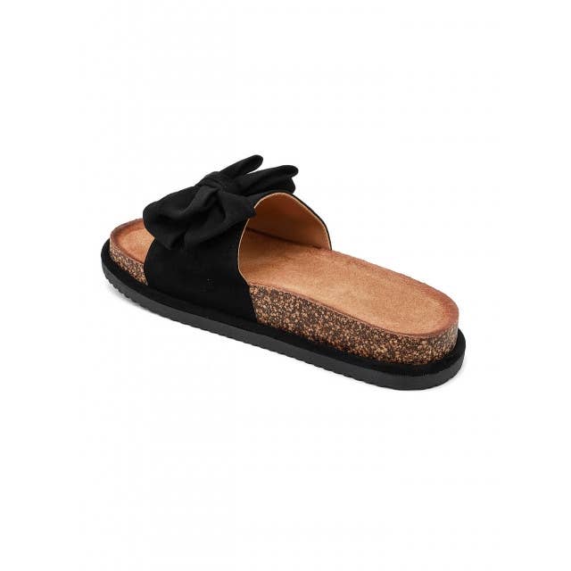No Doubt Shoes - Women's Faux Suede Bow Platform Slide Sandals