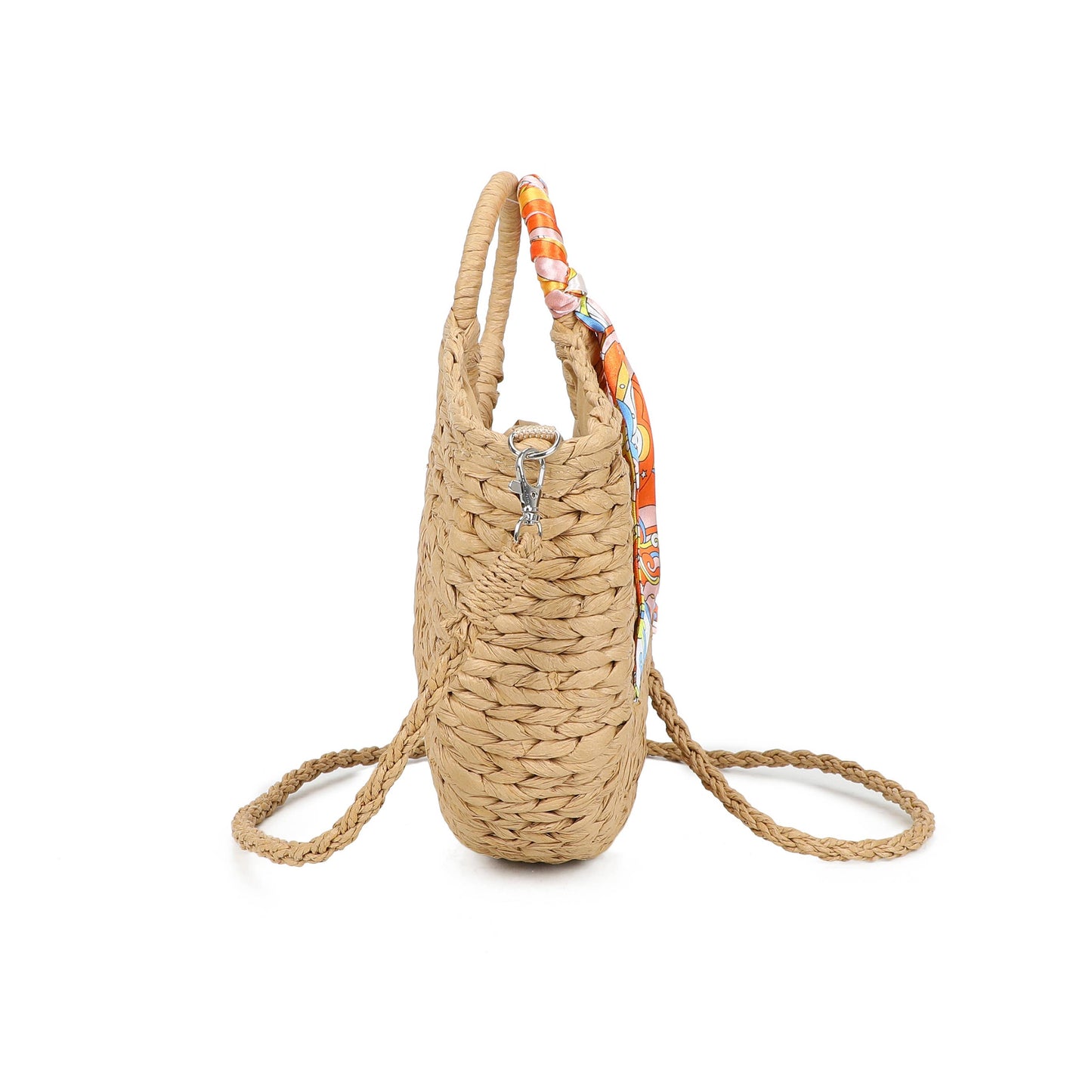 Scarf Grab Bag Woven Straw Effect Shoulder Crossbody Bag Zip Top