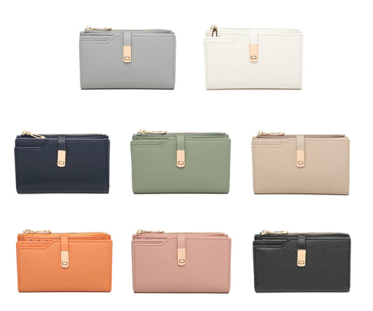 RFID Folded Bifold Wallet with Card Slots, Zip Pocket & Photo ID Windows