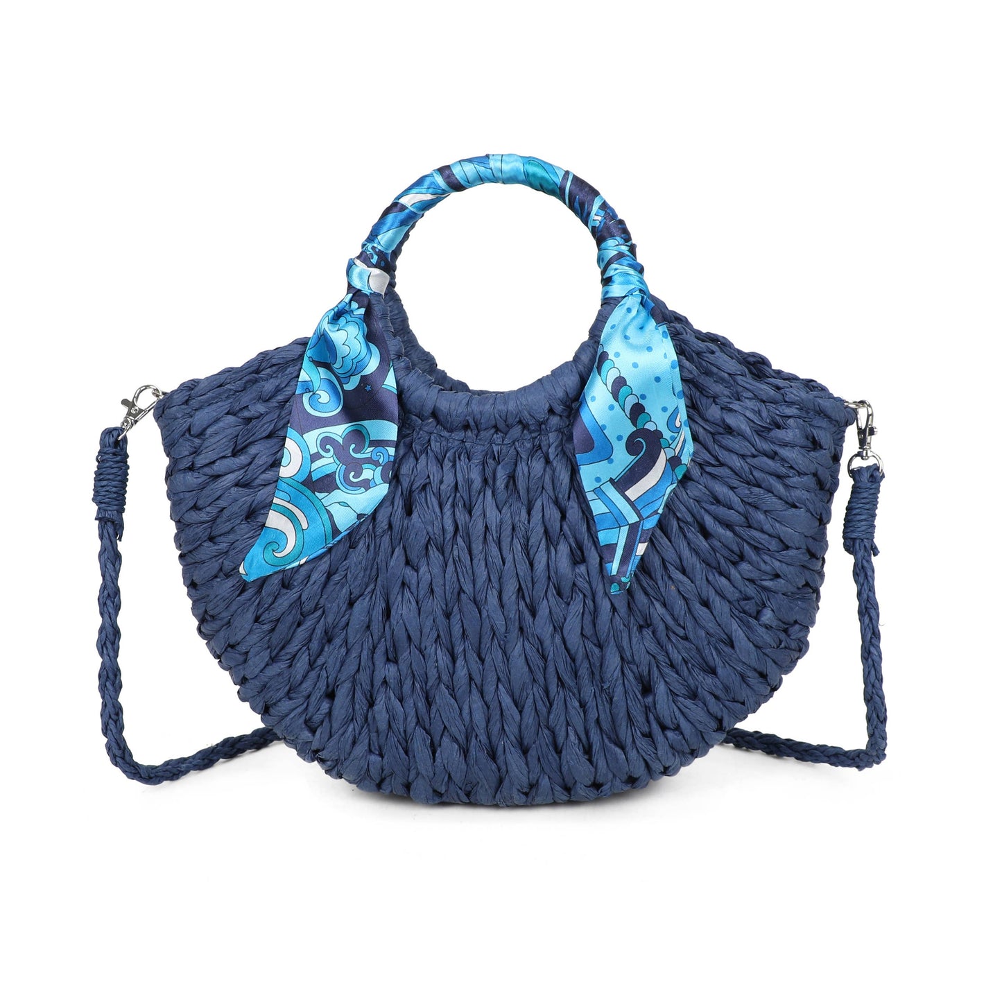Scarf Grab Bag Woven Straw Effect Shoulder Crossbody Bag Zip Top