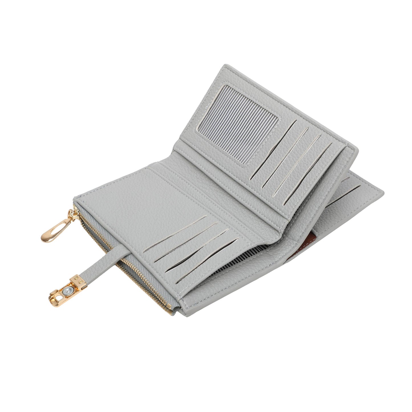 RFID Folded Bifold Wallet with Card Slots, Zip Pocket & Photo ID Windows