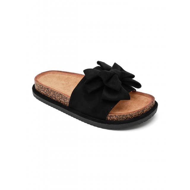 No Doubt Shoes - Women's Faux Suede Bow Platform Slide Sandals