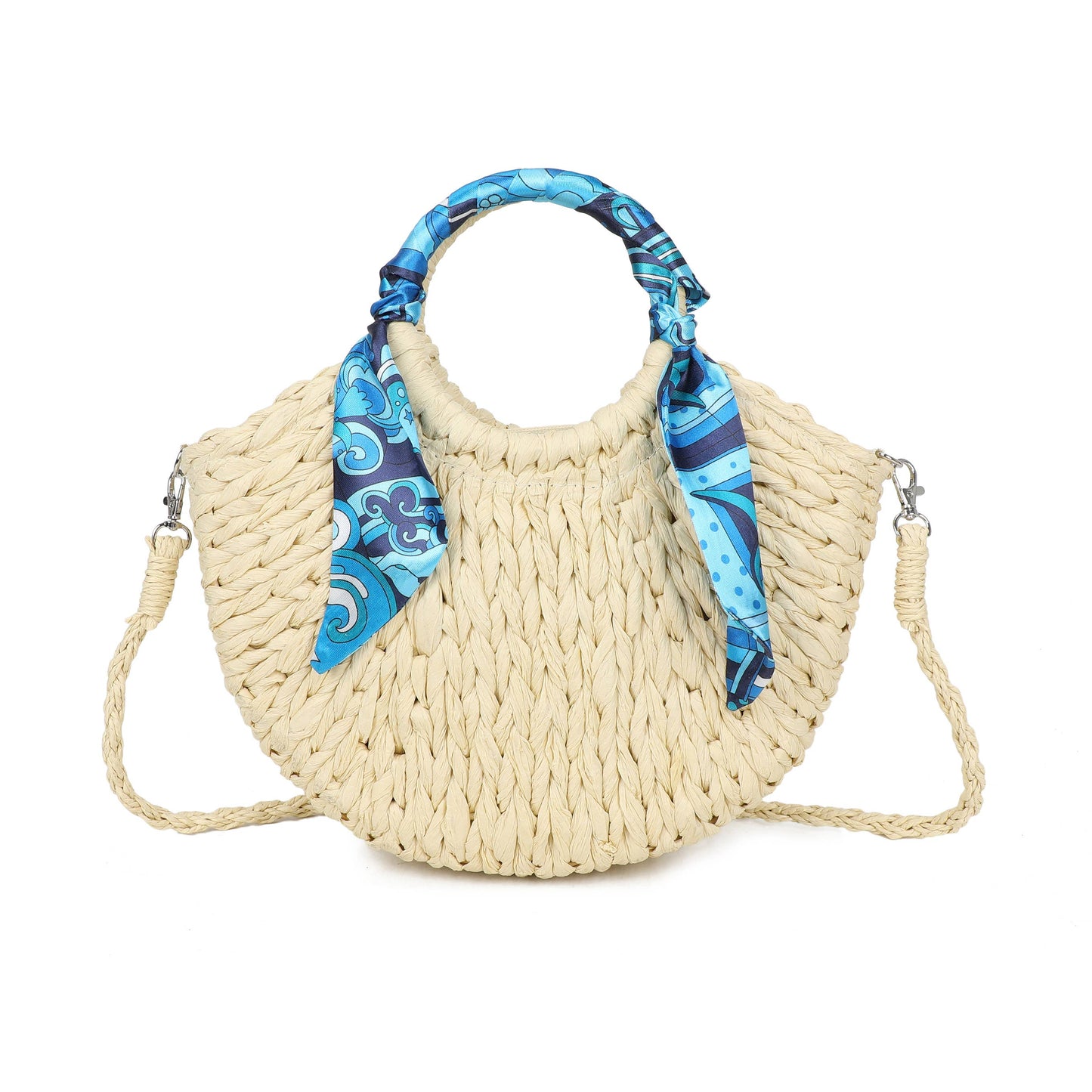 Scarf Grab Bag Woven Straw Effect Shoulder Crossbody Bag Zip Top