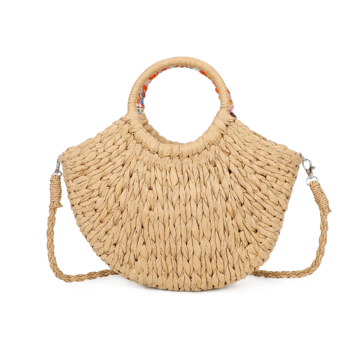 Scarf Grab Bag Woven Straw Effect Shoulder Crossbody Bag Zip Top