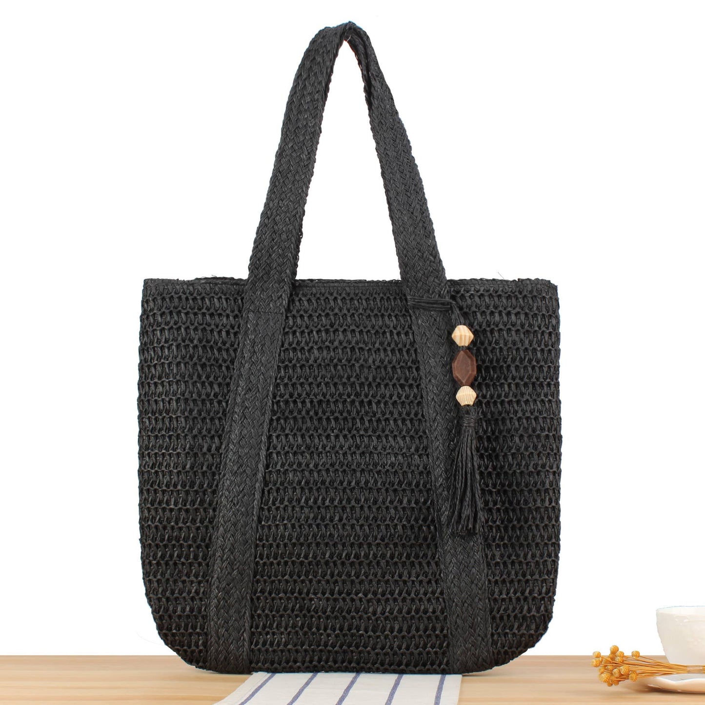 Large Paper Straw Tote Bag | Summer Beach Shoulder Bag