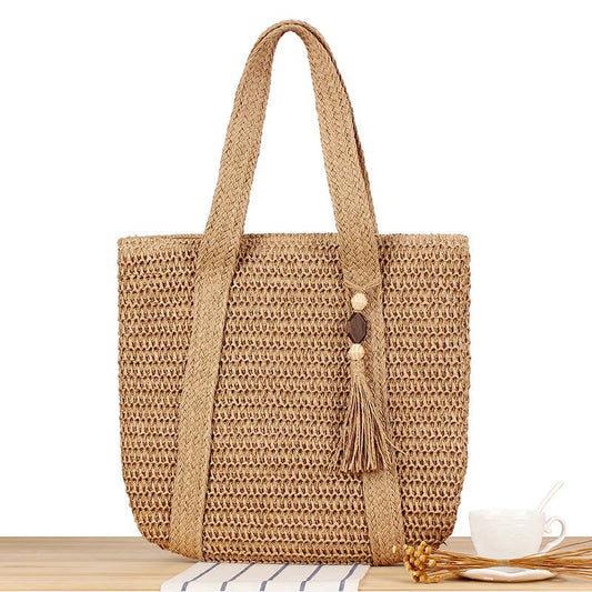 Large Paper Straw Tote Bag | Summer Beach Shoulder Bag