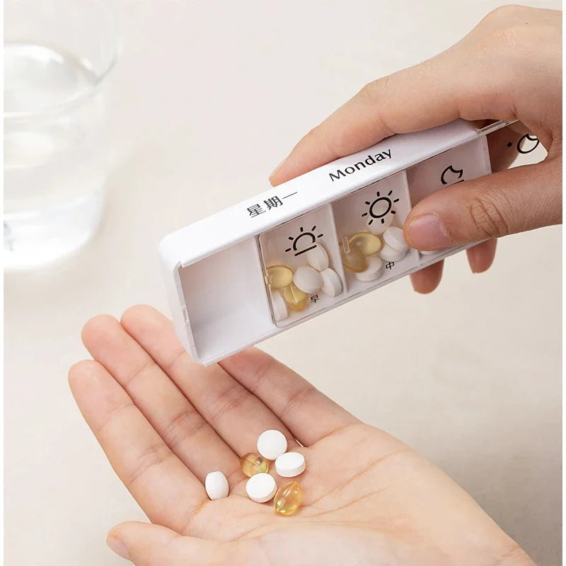 SHIMOYAMA 7 Days Weekly Pill Case Medicine Tablet Holder Pillbox Dispenser Medicine Cabinet Wall Storage Organizer Container