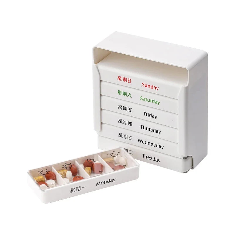 SHIMOYAMA 7 Days Weekly Pill Case Medicine Tablet Holder Pillbox Dispenser Medicine Cabinet Wall Storage Organizer Container