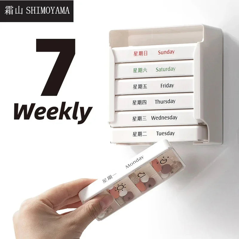 SHIMOYAMA 7 Days Weekly Pill Case Medicine Tablet Holder Pillbox Dispenser Medicine Cabinet Wall Storage Organizer Container