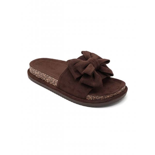 No Doubt Shoes - Women's Faux Suede Bow Platform Slide Sandals