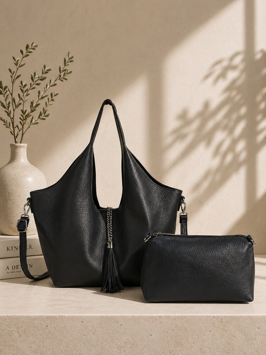 Slouchy Tote Bag with Matching Pouch & Detachable Shoulder Strap