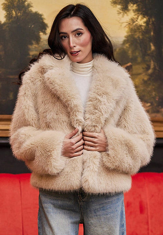 Faux Fur Short Coat in Cream