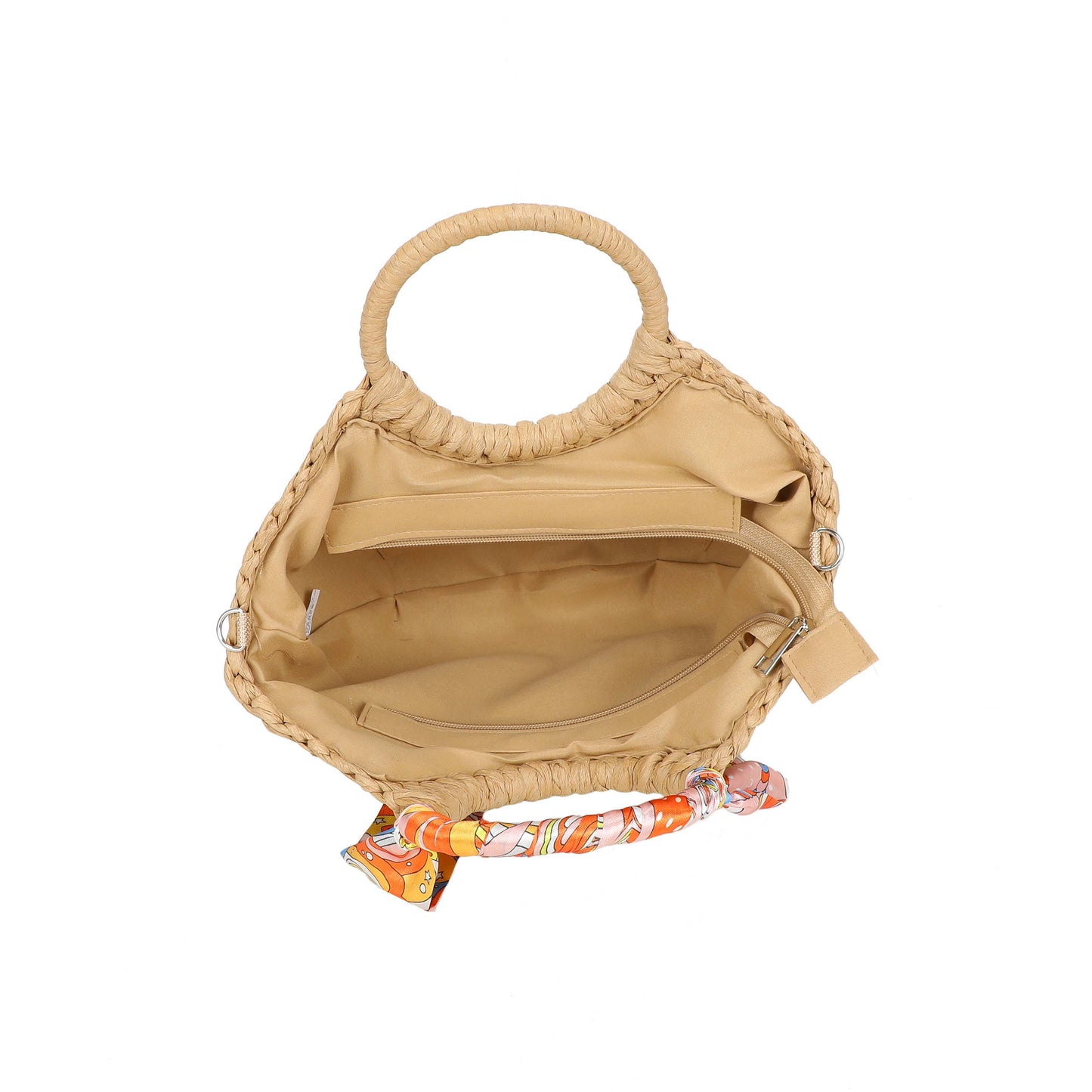 Scarf Grab Bag Woven Straw Effect Shoulder Crossbody Bag Zip Top