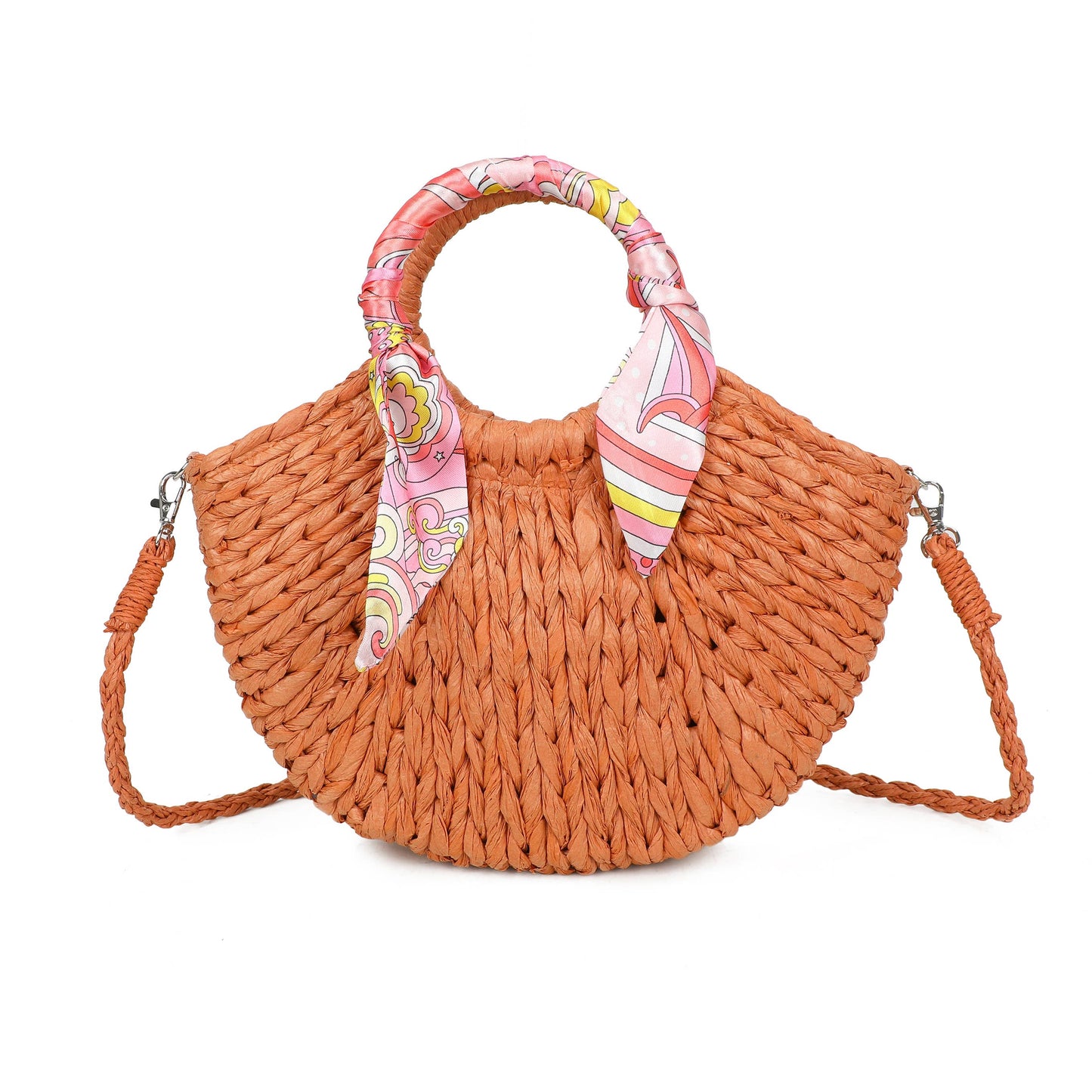 Scarf Grab Bag Woven Straw Effect Shoulder Crossbody Bag Zip Top