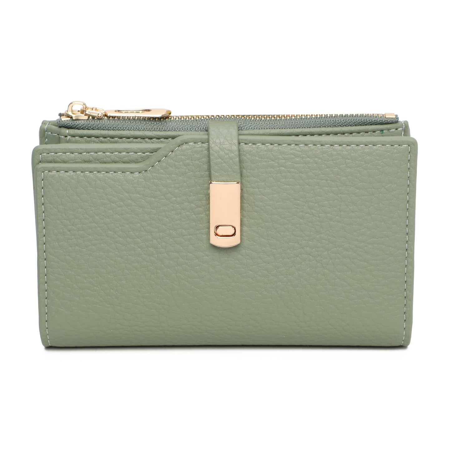 RFID Folded Bifold Wallet with Card Slots, Zip Pocket & Photo ID Windows