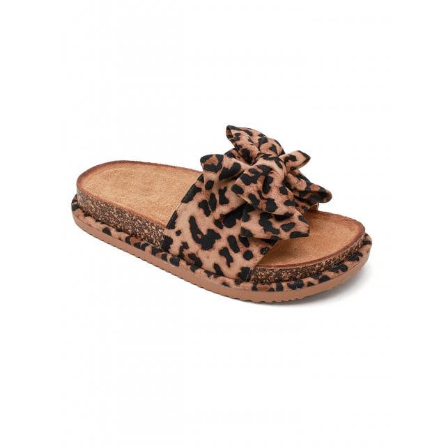 No Doubt Shoes - Women's Faux Suede Bow Platform Slide Sandals