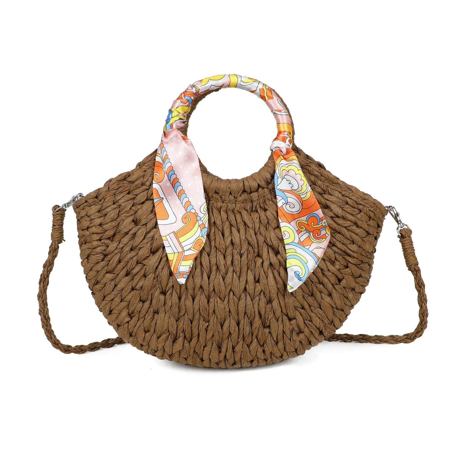Scarf Grab Bag Woven Straw Effect Shoulder Crossbody Bag Zip Top