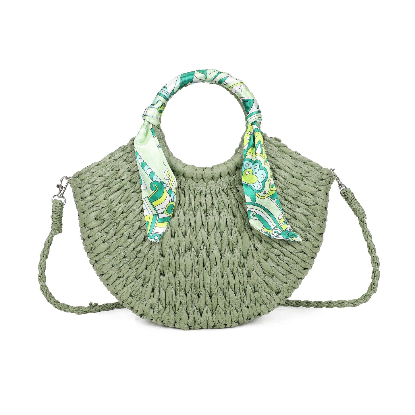 Scarf Grab Bag Woven Straw Effect Shoulder Crossbody Bag Zip Top