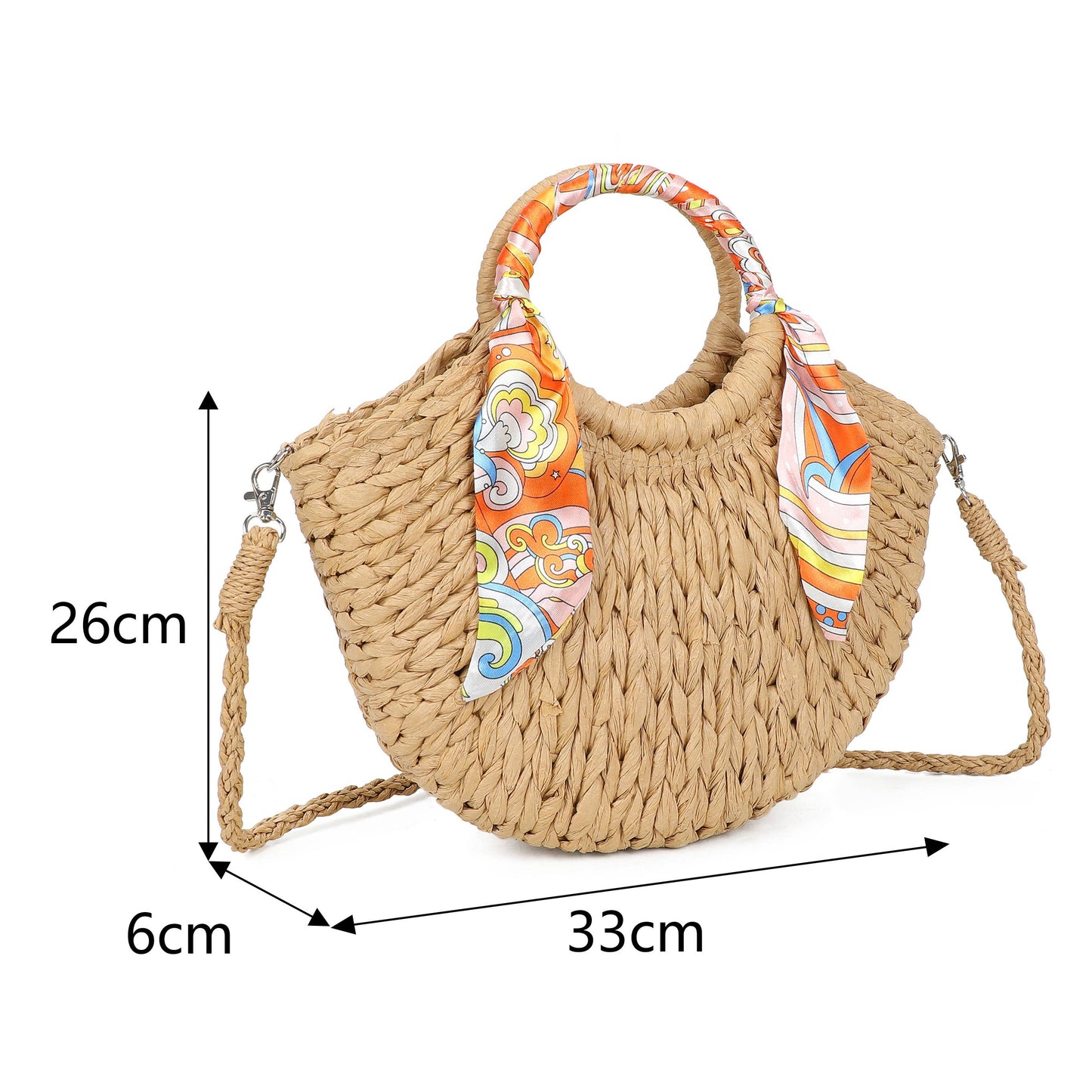 Scarf Grab Bag Woven Straw Effect Shoulder Crossbody Bag Zip Top